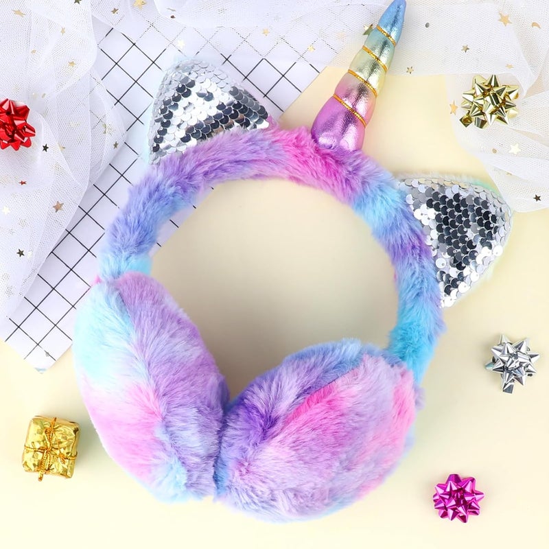 BTHRORO Ear Muffs for Kids Unicorn Earmuffs Winter Cute Ear Warmers Soft Plush Ear Covers for Cold Weather Women Kids Girls - Image 5